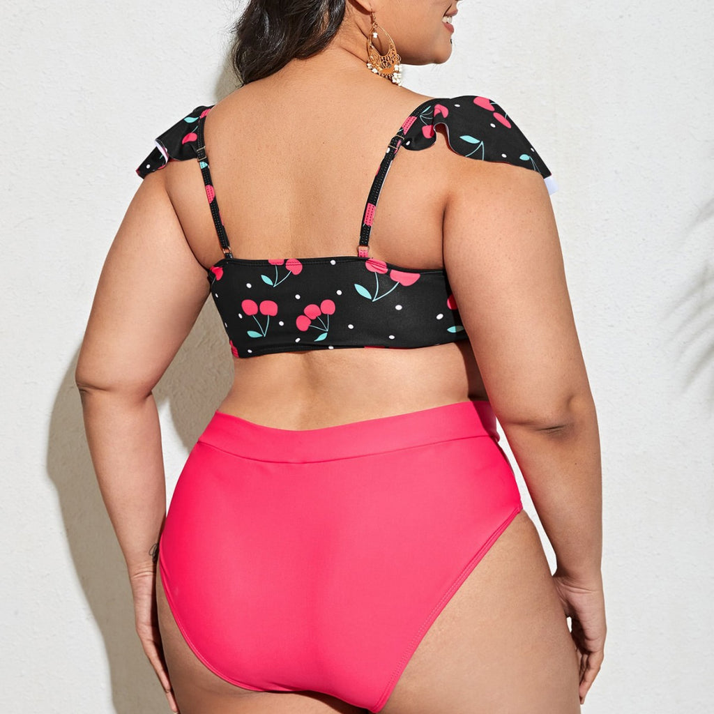 Floral Swimwear Plus Size Color-block Design Sexy  Swimwear