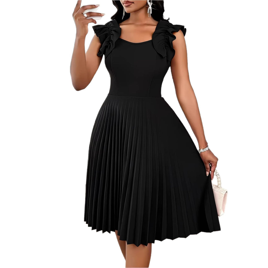 Elegant Sleeveless Fitted Pleated Solid Color Dress for Women, Plus Size Summer New Style