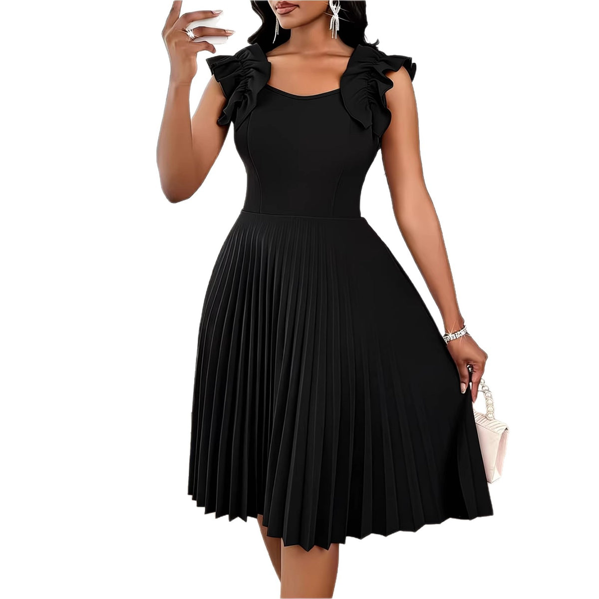 Elegant Sleeveless Fitted Pleated Solid Color Dress for Women, Plus Size Summer New Style