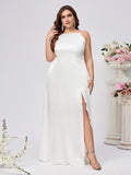 Elegant Plus Size Dress with Slit, Evening Gown, Lightweight Wedding Style, Shimmering Formal Dress