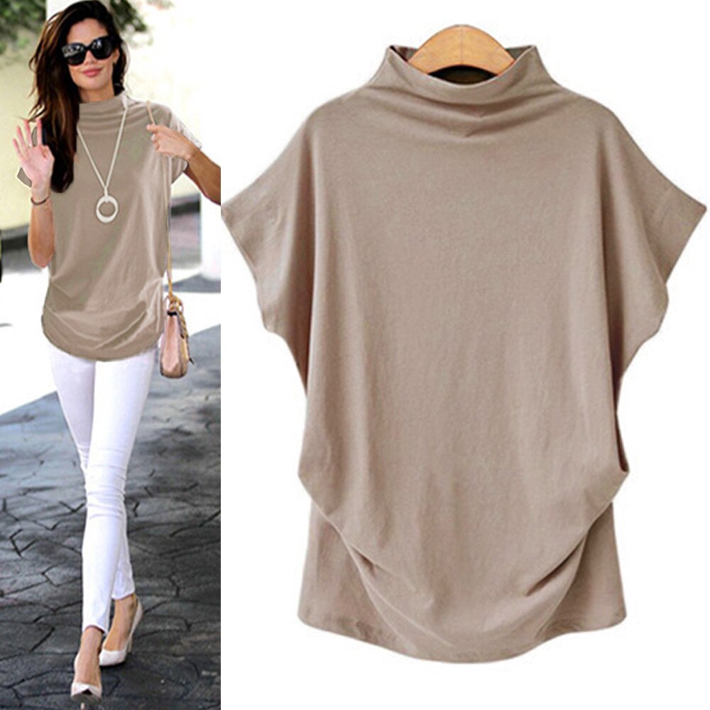In store Summer Turtleneck T Shirt Women Short Sleeve Solid Tshirt Fashion T-Shirt Plus Size Loose Ladies Tops футболка женск