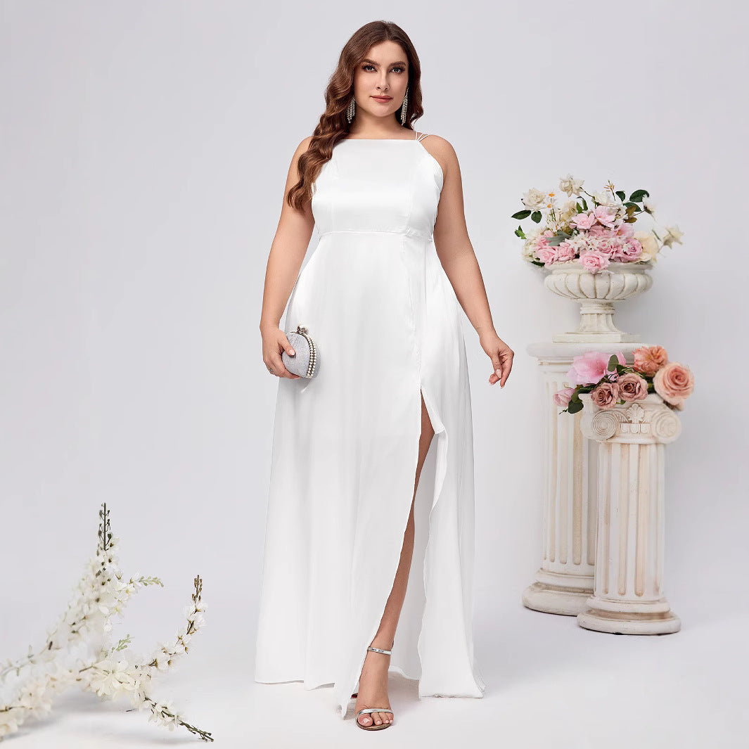 Elegant Plus Size Dress with Slit, Evening Gown, Lightweight Wedding Style, Shimmering Formal Dress