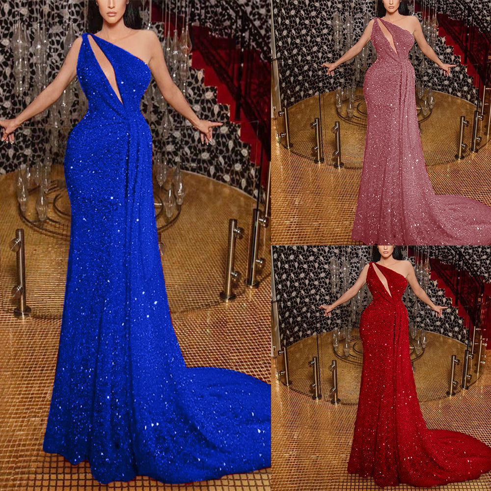 Chic Glitter Beaded Evening Dress Sexy High-Waisted Split Bodycon Long Dress