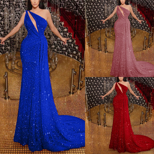 Chic Glitter Beaded Evening Dress Sexy High-Waisted Split Bodycon Long Dress