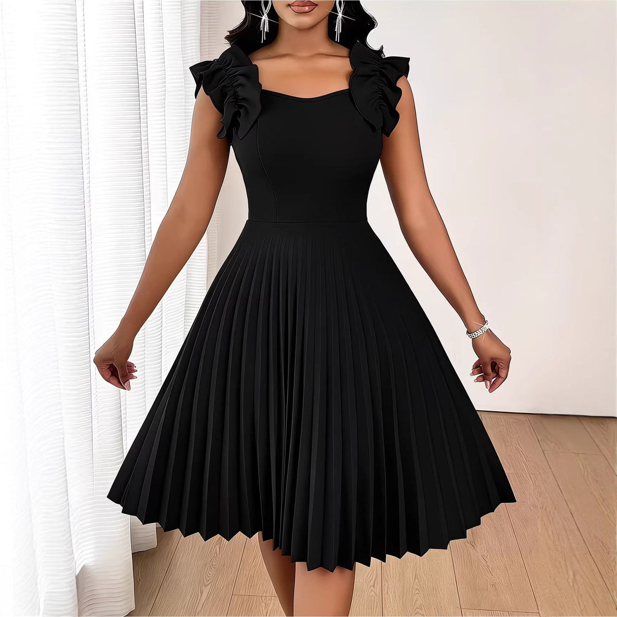 Elegant Sleeveless Fitted Pleated Solid Color Dress for Women, Plus Size Summer New Style