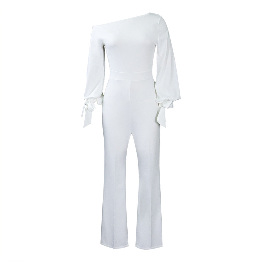 European and American Women's Off-the-Shoulder Casual High-Waist African Plus Size Wide-Leg Jumpsuit