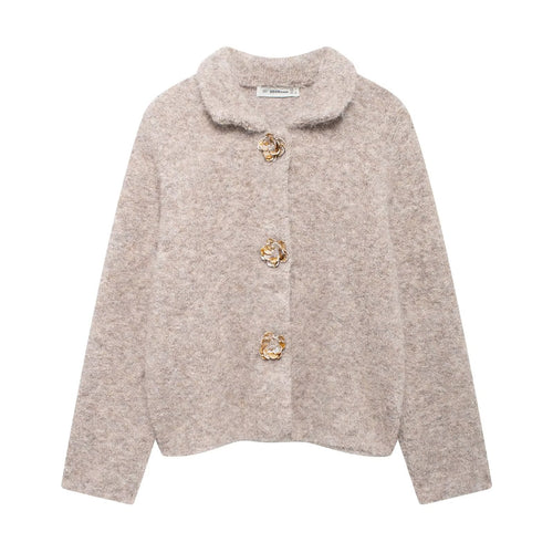 Artificial wool knitted cardigan