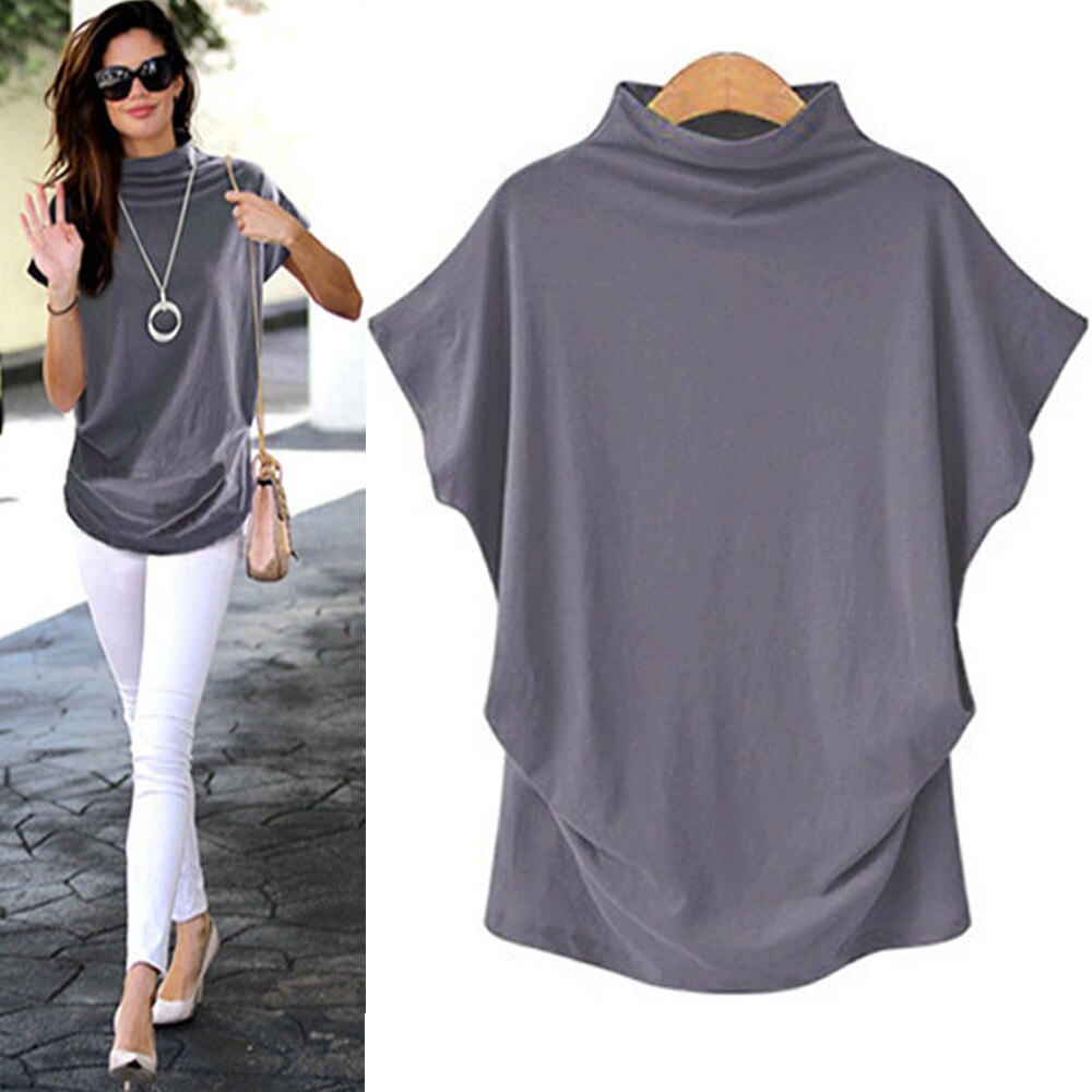 In store Summer Turtleneck T Shirt Women Short Sleeve Solid Tshirt Fashion T-Shirt Plus Size Loose Ladies Tops футболка женск