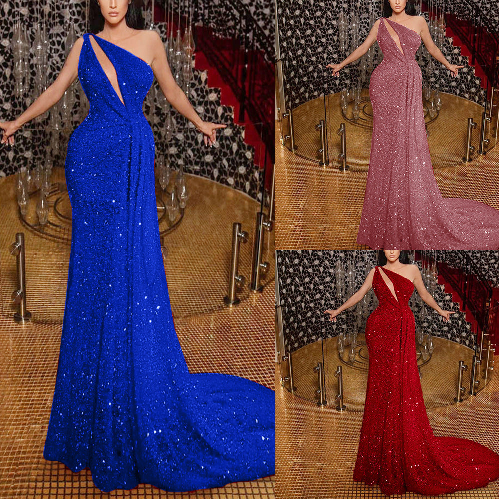 Chic Glitter Beaded Evening Dress Sexy High-Waisted Split Bodycon Long Dress