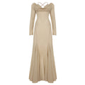 Style Golden Glitter Two-Piece Dress with Micro-Transparency, Sexy Backless Tied Evening Gown Long Skirt
