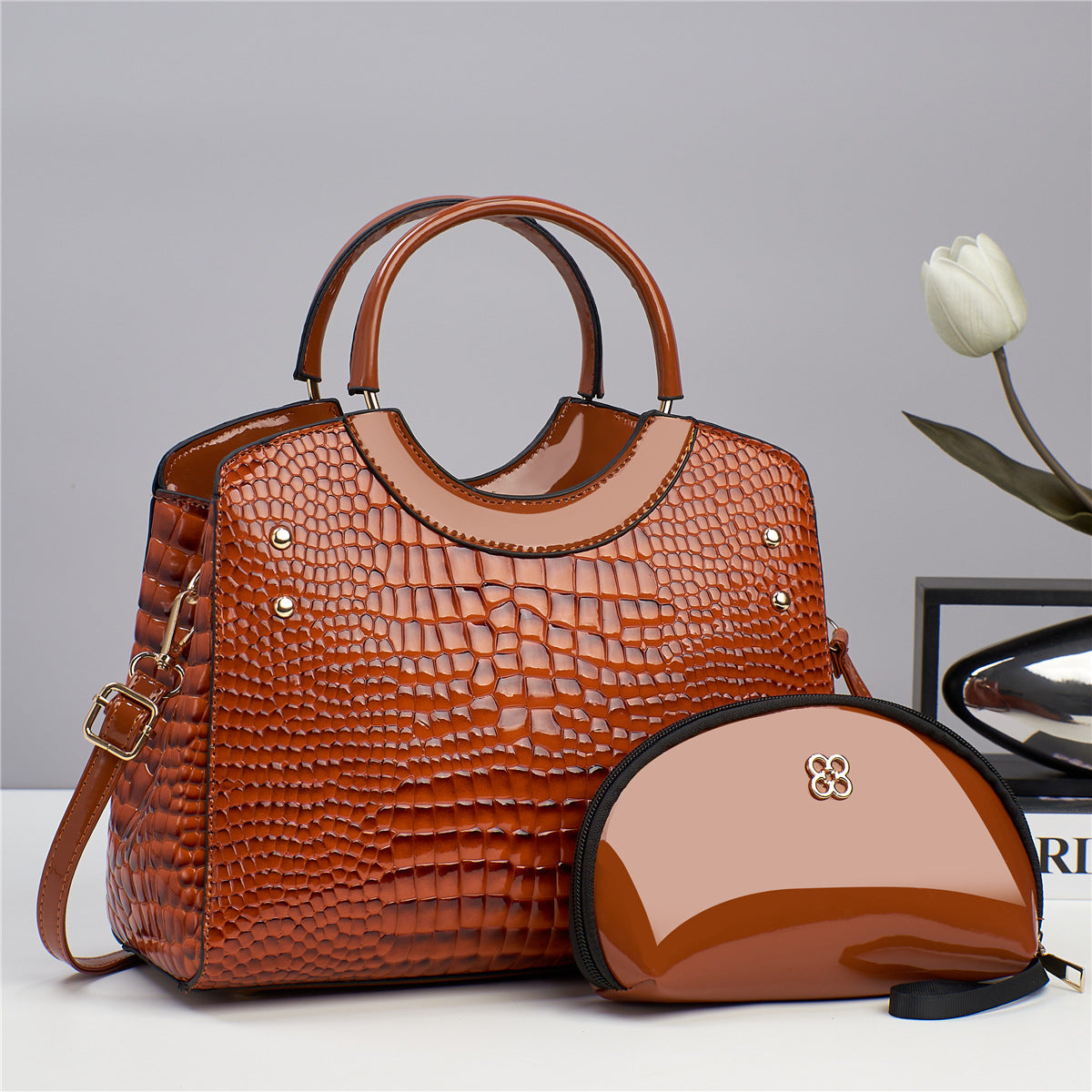 Snake Print Platinum Handbag