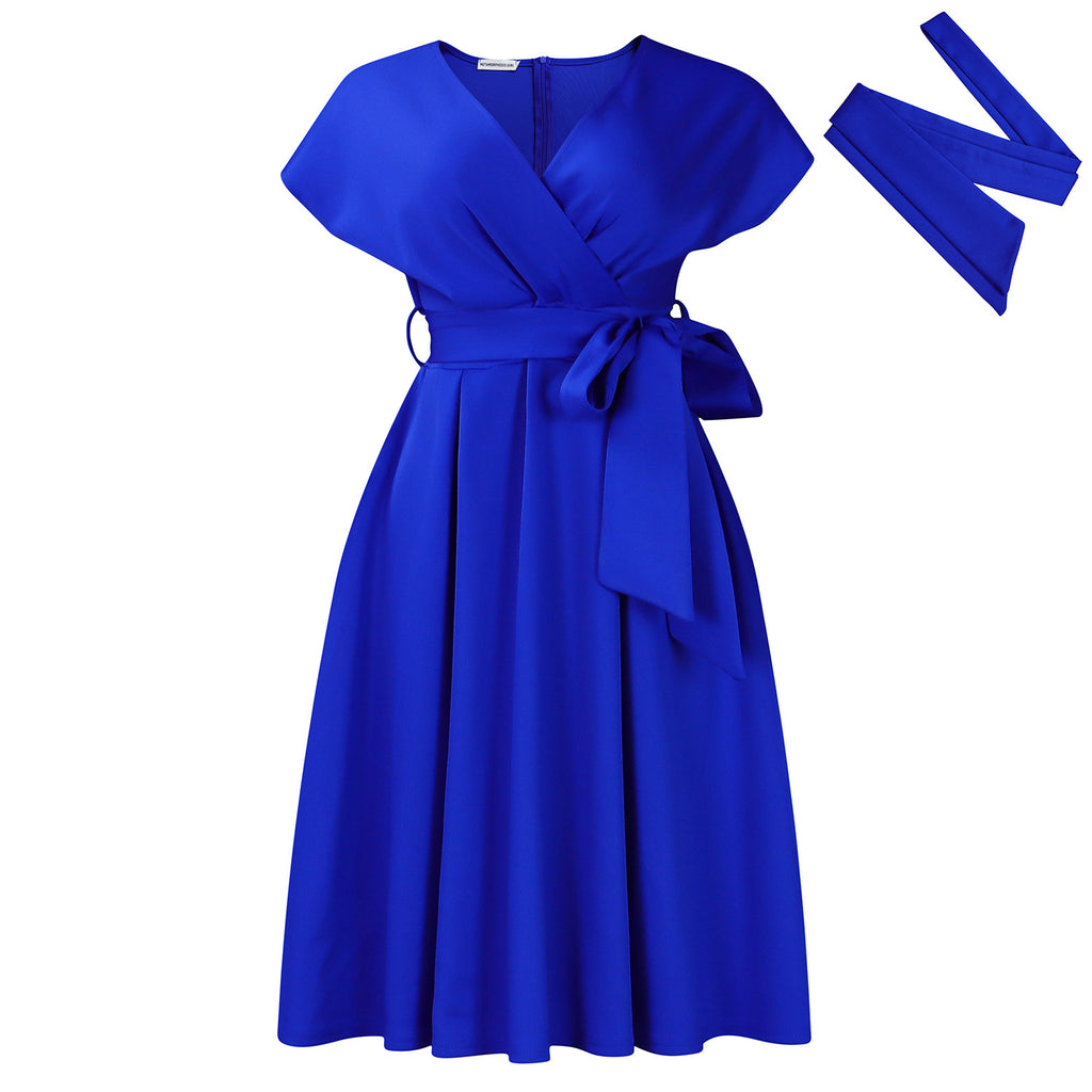 Fashionable V-neck Tie Elegant Plus Size Export European and American Dress