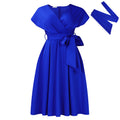 Fashionable V-neck Tie Elegant Plus Size Export European and American Dress