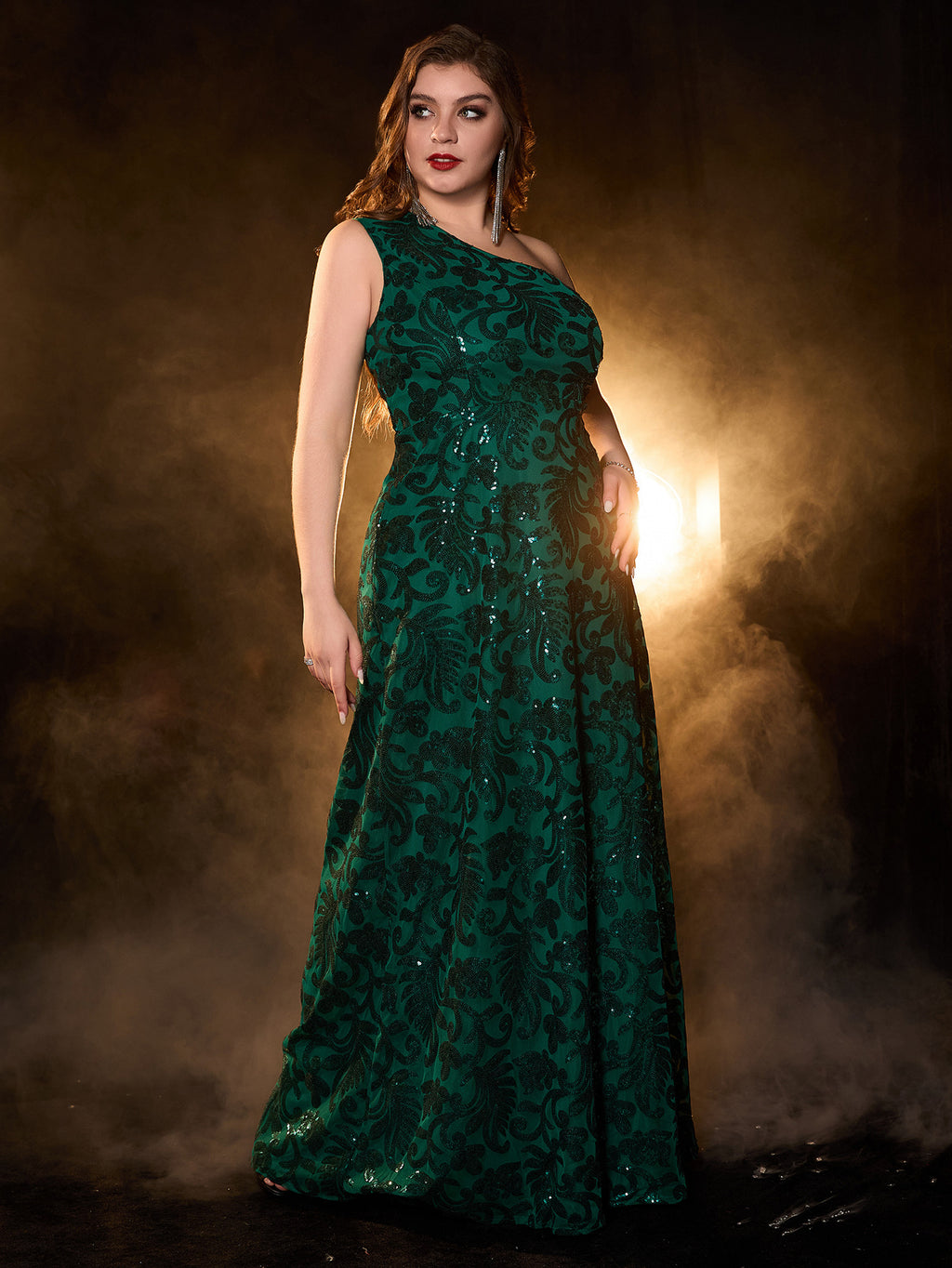 Elegant Long Sleeveless Dress with Asymmetric Neckline Glittery  Evening Gown Plus Size Formal Dress