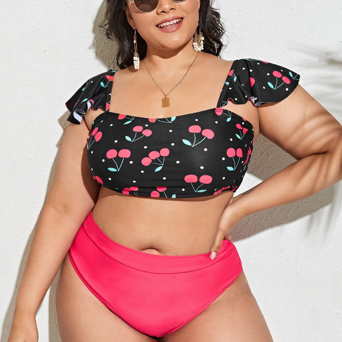Floral Swimwear Plus Size Color-block Design Sexy  Swimwear