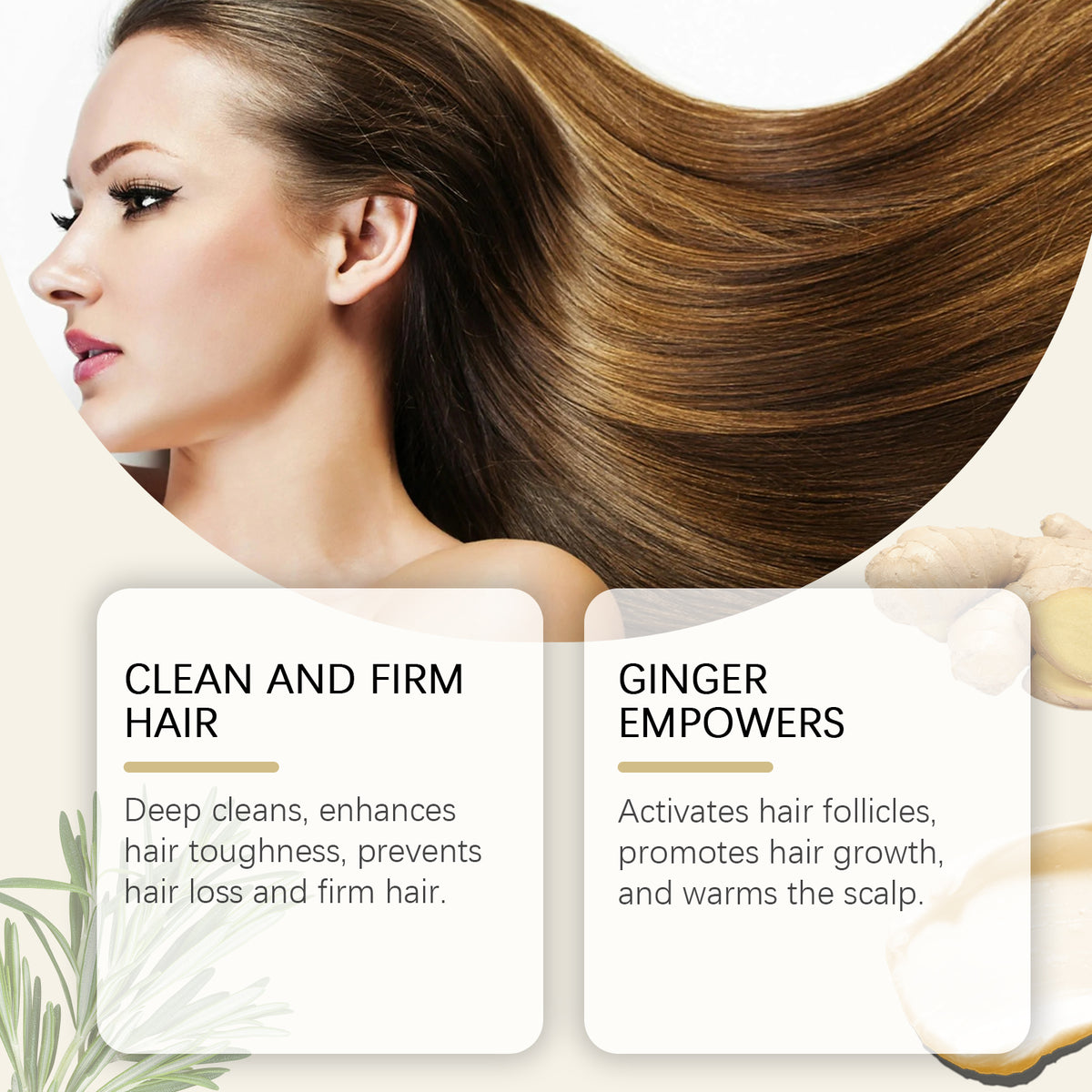 Rosemary Ginger Shampoo, Deep Cleaning Repair Dry Hair, Soft And Strong Hair Care Shampoo
