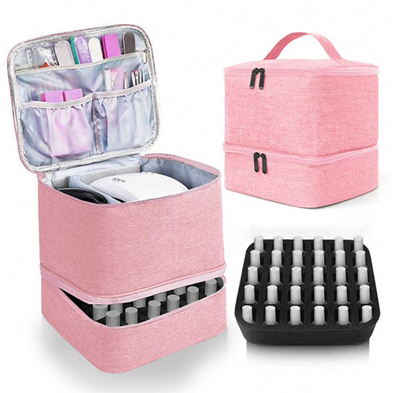 Portable 30-Compartment Nail Organizer Case with Polish & Oil Bags, All-in-One Manicure Tools & Cosmetic Storage Kit