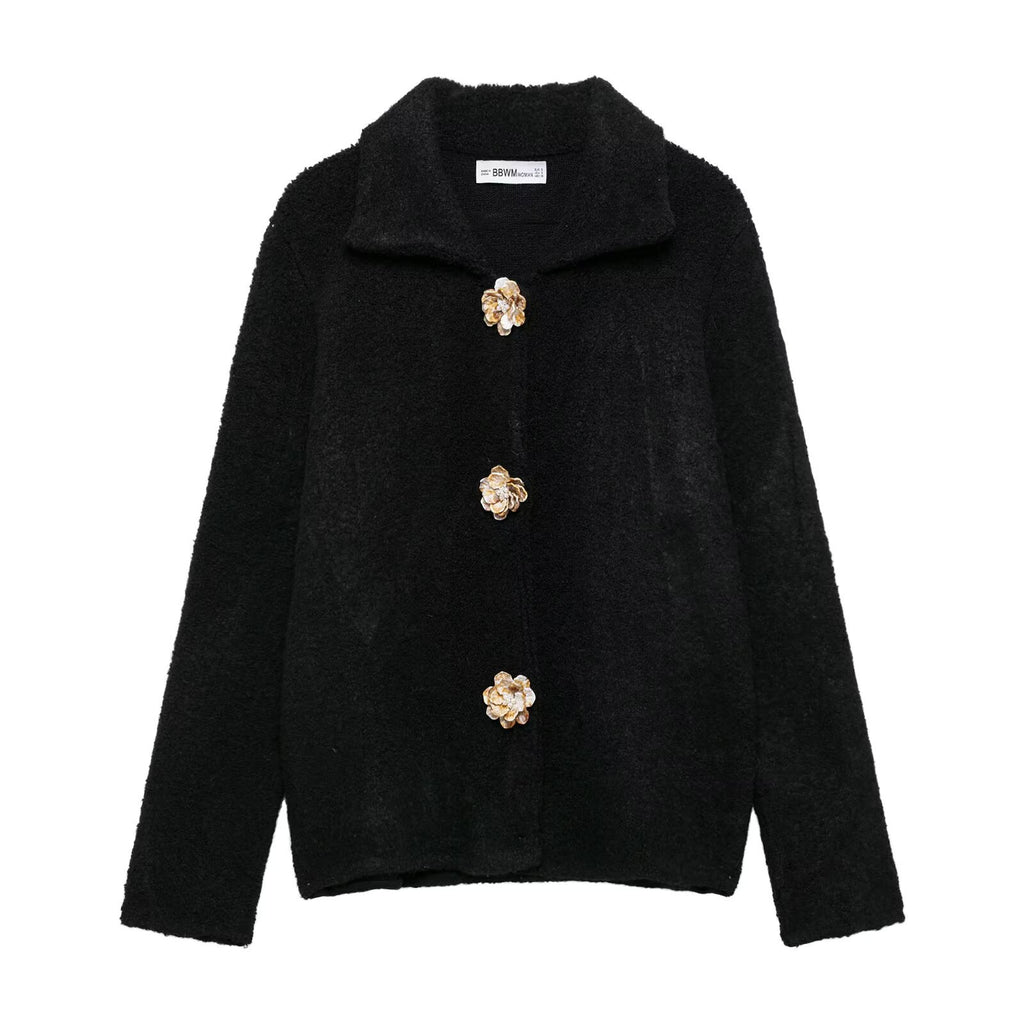 Artificial wool knitted cardigan