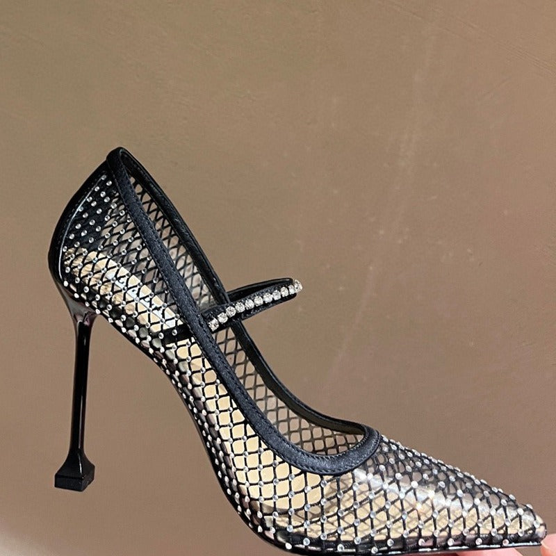 Women Crystal Mesh Pumps Ladies Pointed Toe