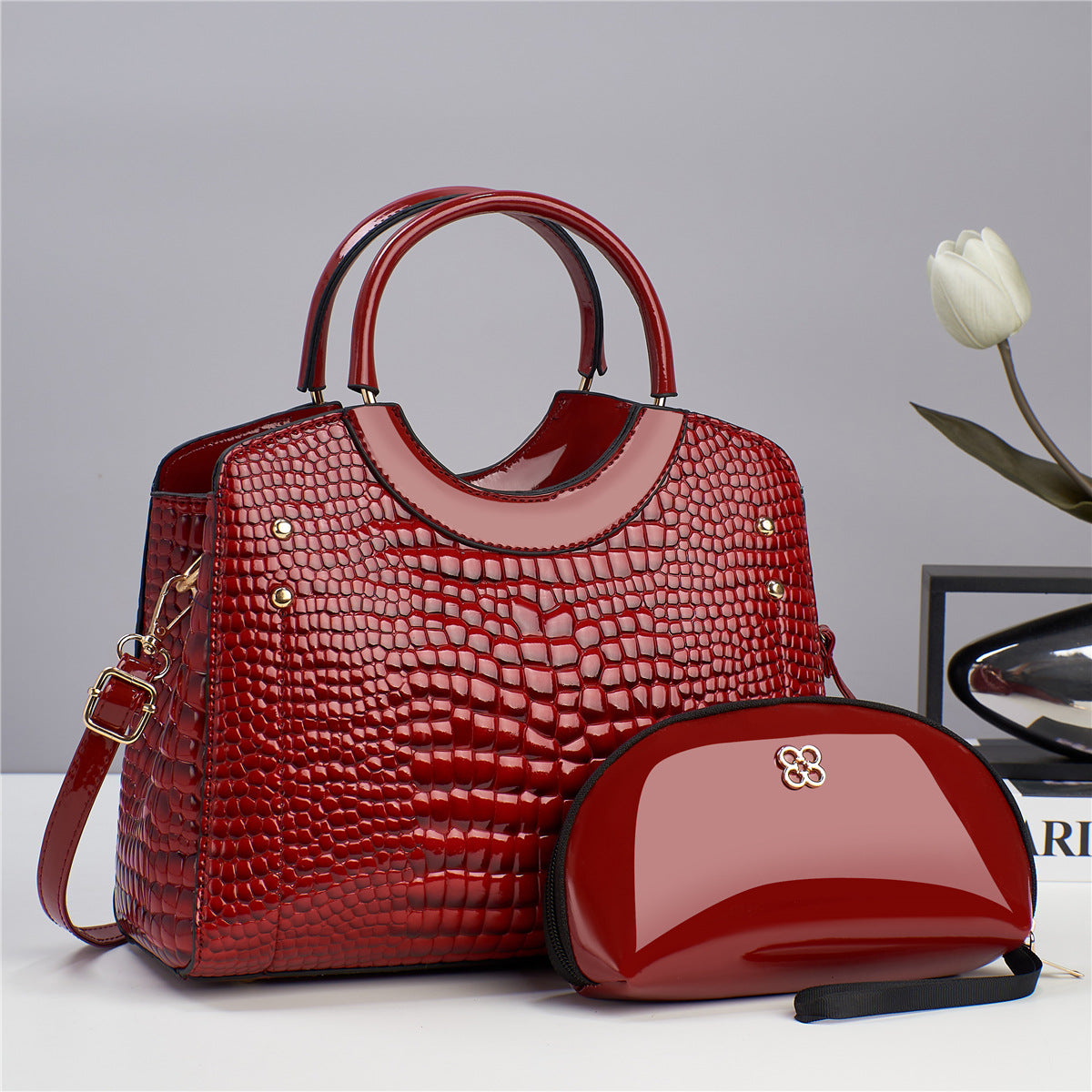 Snake Print Platinum Handbag