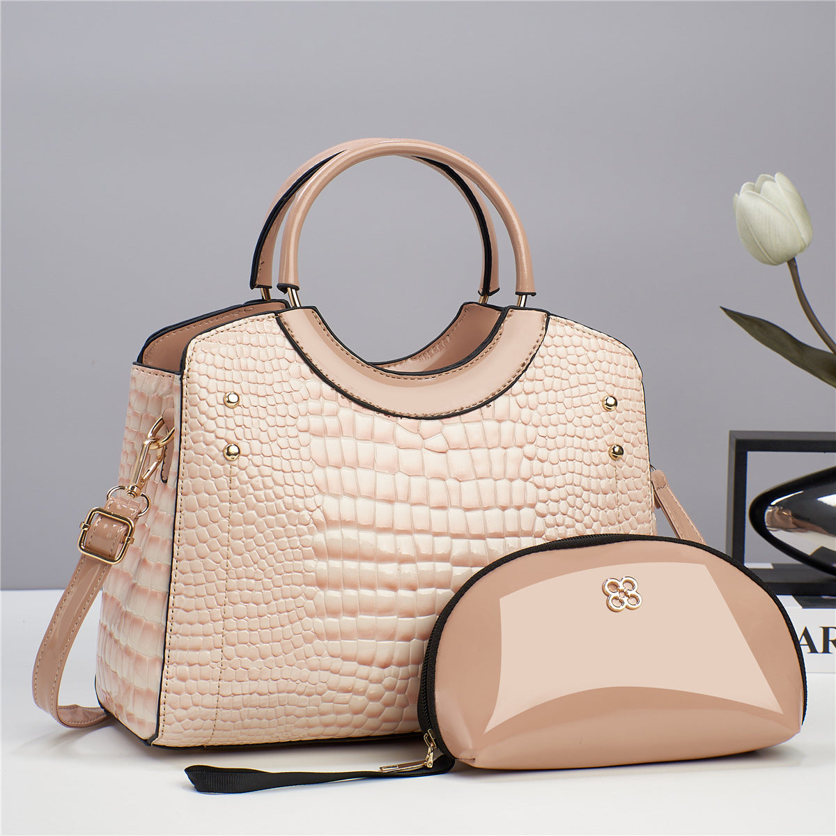 Snake Print Platinum Handbag