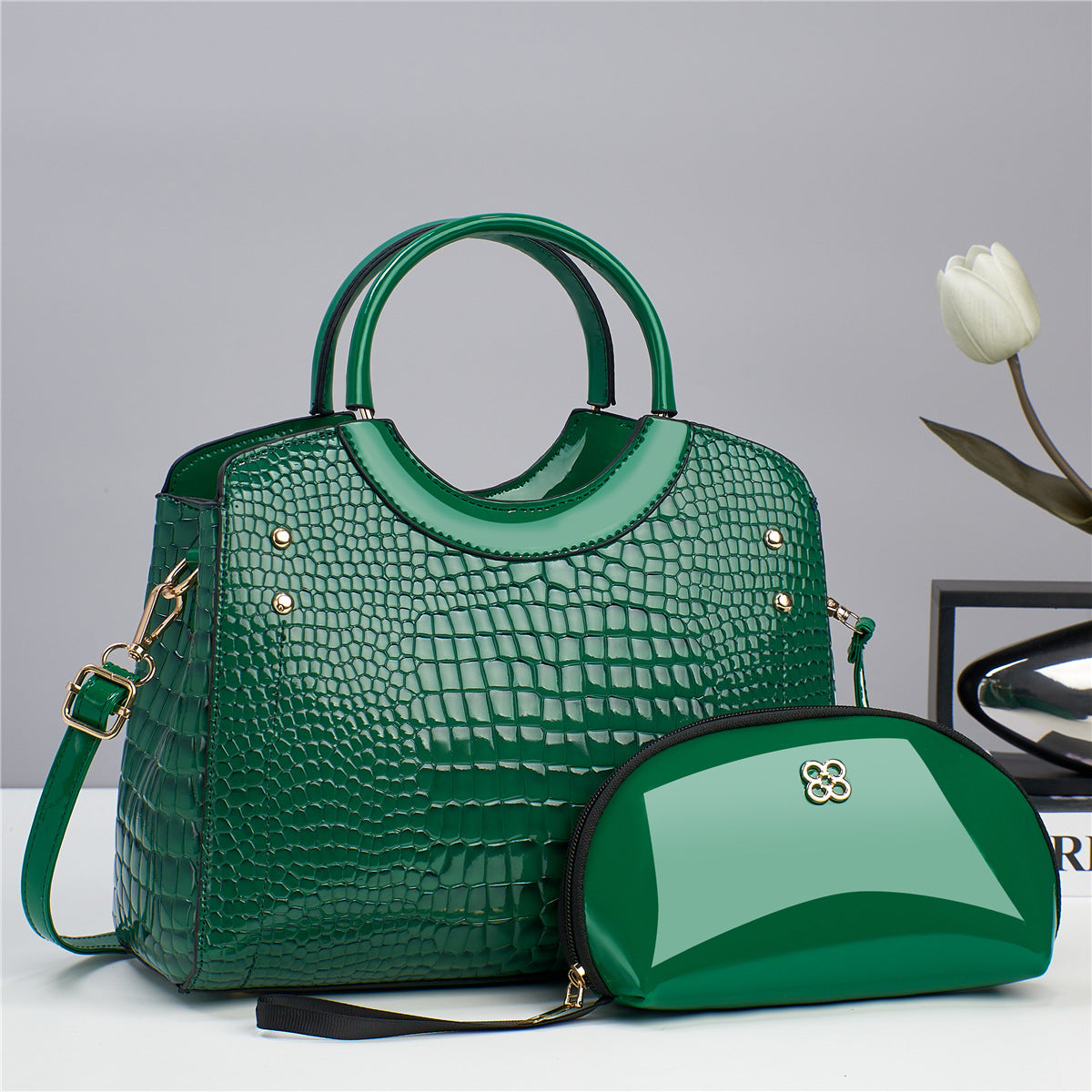 Snake Print Platinum Handbag