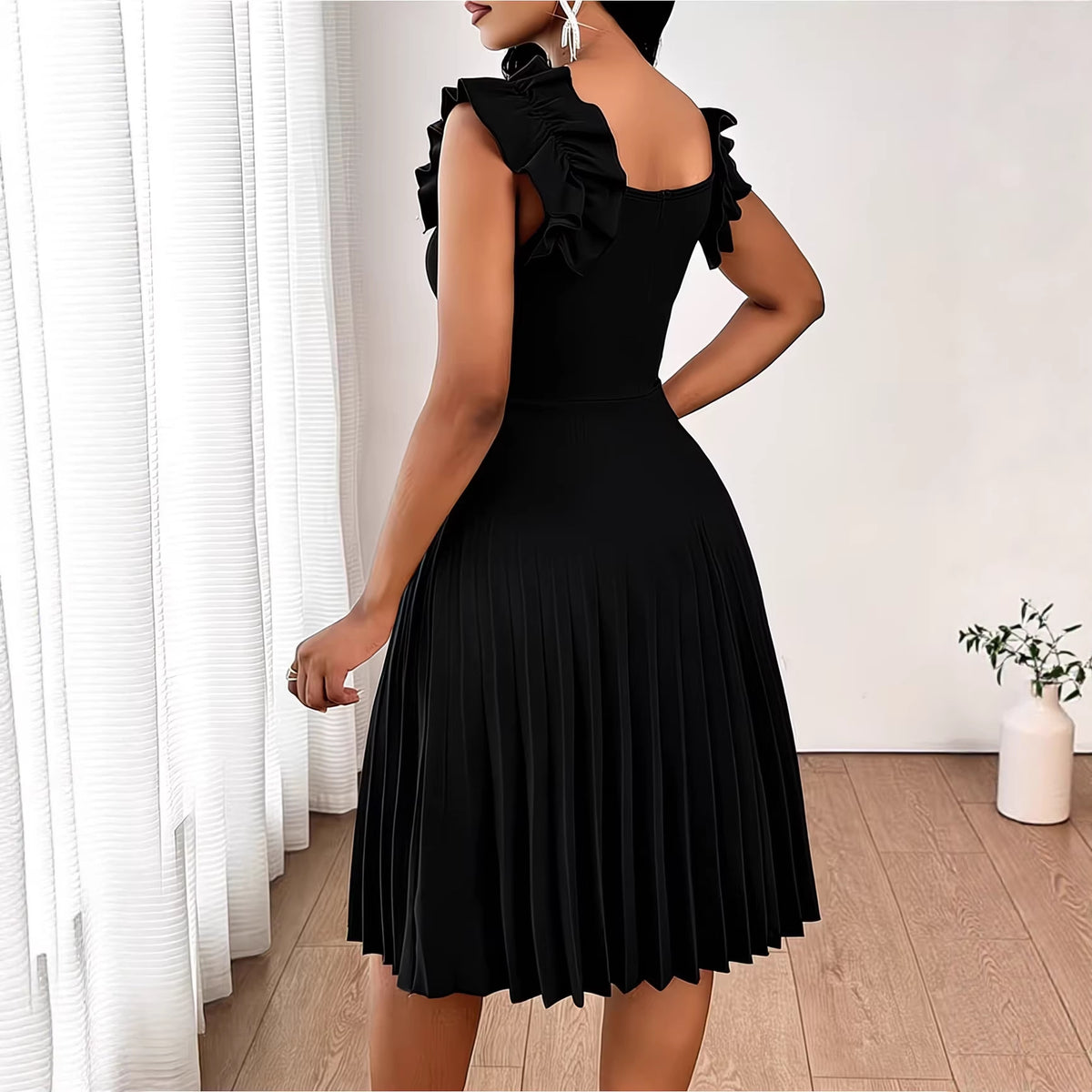 Elegant Sleeveless Fitted Pleated Solid Color Dress for Women, Plus Size Summer New Style