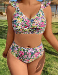 Plus Size Swimwear Floral Ruffle Push-Up Bikini Set for Women