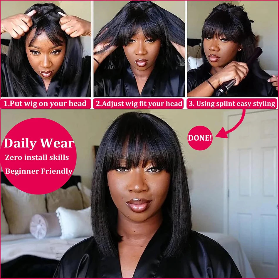 3x1 HD Lace Bone Straight Bob Wig