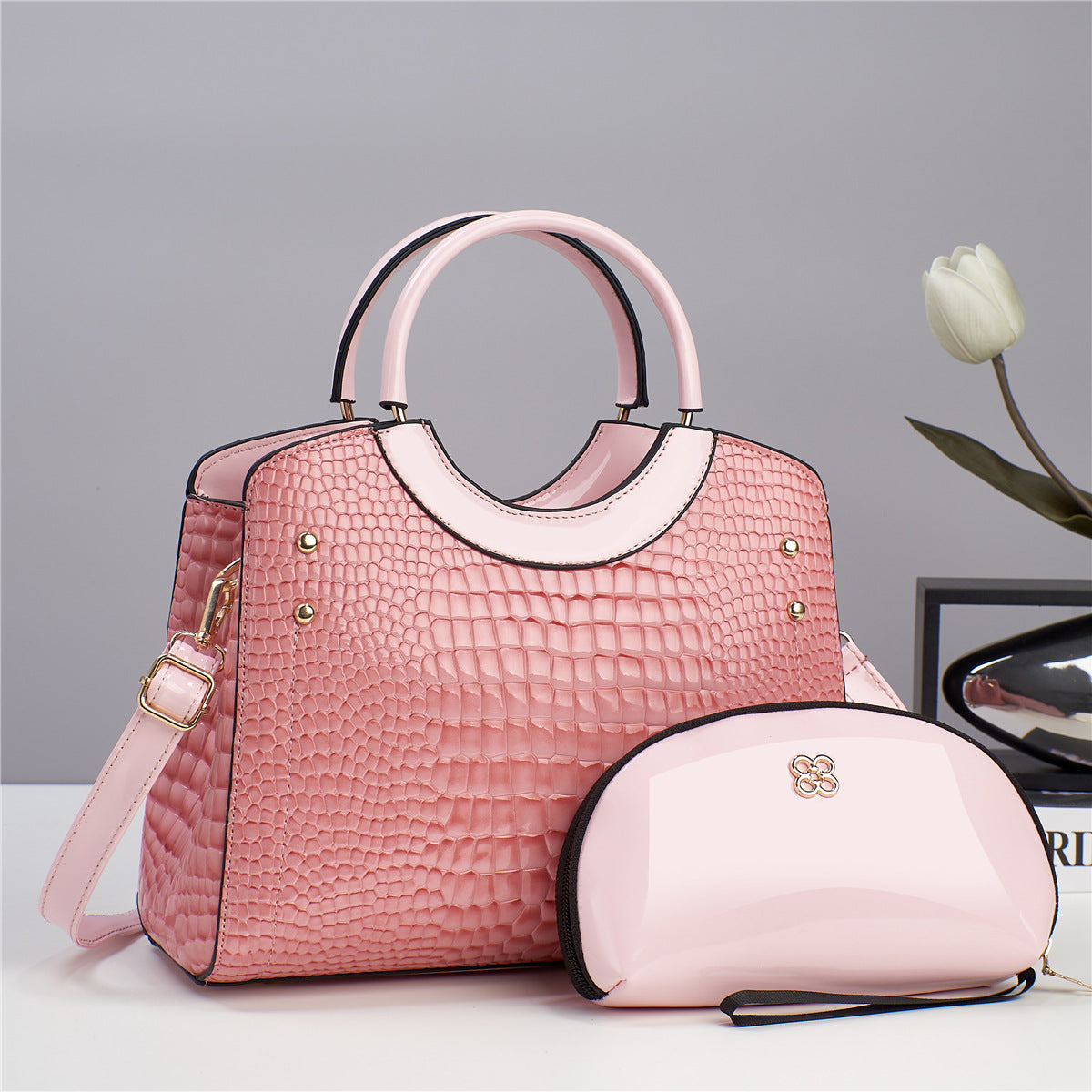 Snake Print Platinum Handbag