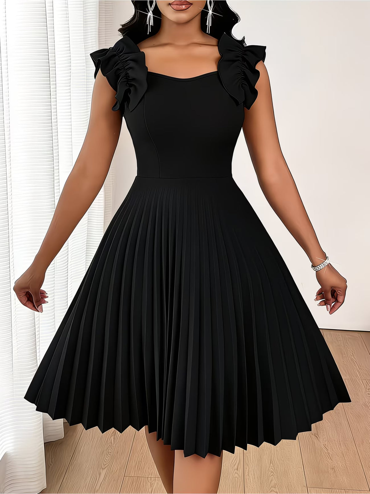 Elegant Sleeveless Fitted Pleated Solid Color Dress for Women, Plus Size Summer New Style