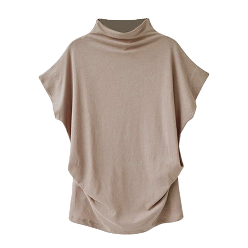 In store Summer Turtleneck T Shirt Women Short Sleeve Solid Tshirt Fashion T-Shirt Plus Size Loose Ladies Tops футболка женск