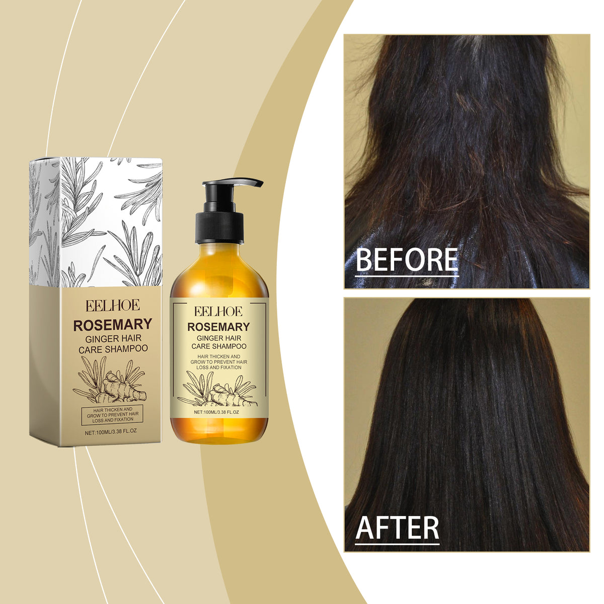 Rosemary Ginger Shampoo, Deep Cleaning Repair Dry Hair, Soft And Strong Hair Care Shampoo