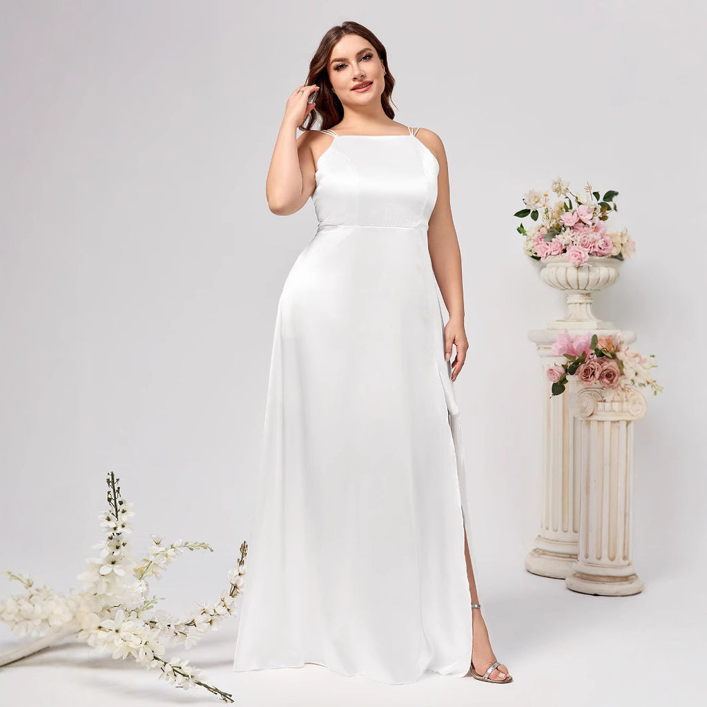 Elegant Plus Size Dress with Slit, Evening Gown, Lightweight Wedding Style, Shimmering Formal Dress