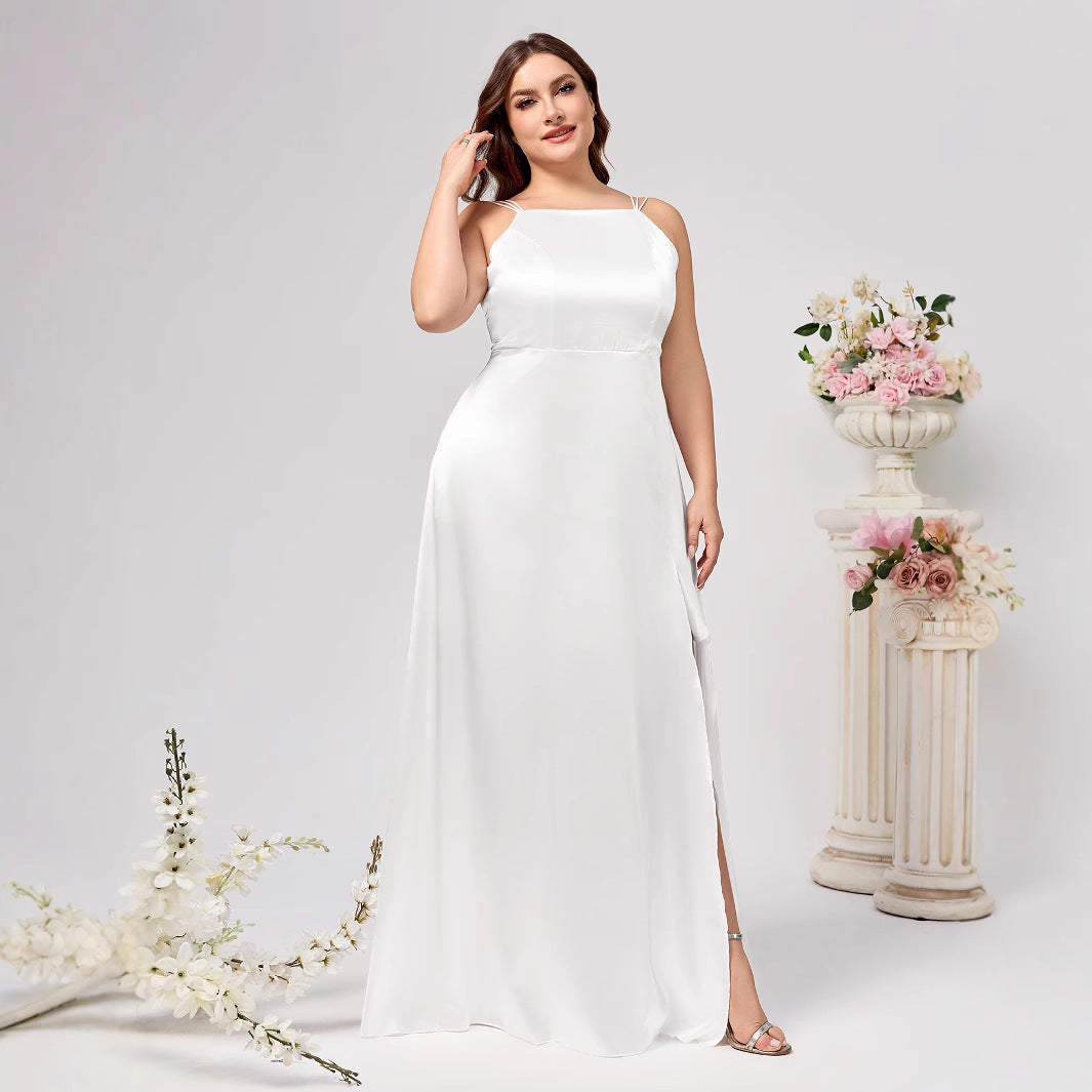 Elegant Plus Size Dress with Slit, Evening Gown, Lightweight Wedding Style, Shimmering Formal Dress