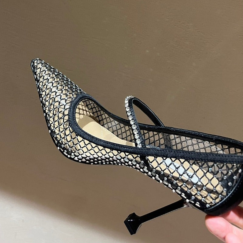 Women Crystal Mesh Pumps Ladies Pointed Toe