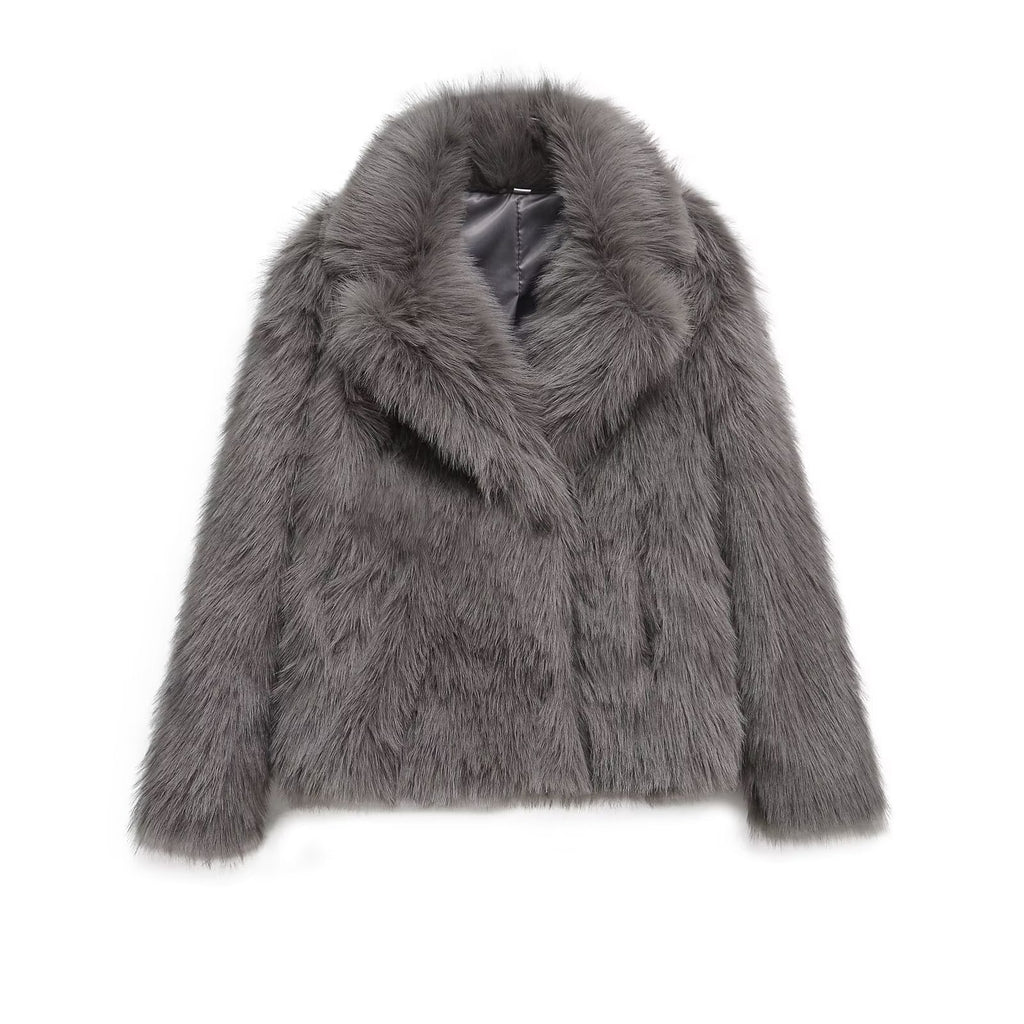 Artificial fur lapel jacket