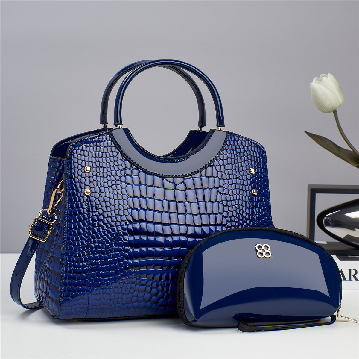 Snake Print Platinum Handbag