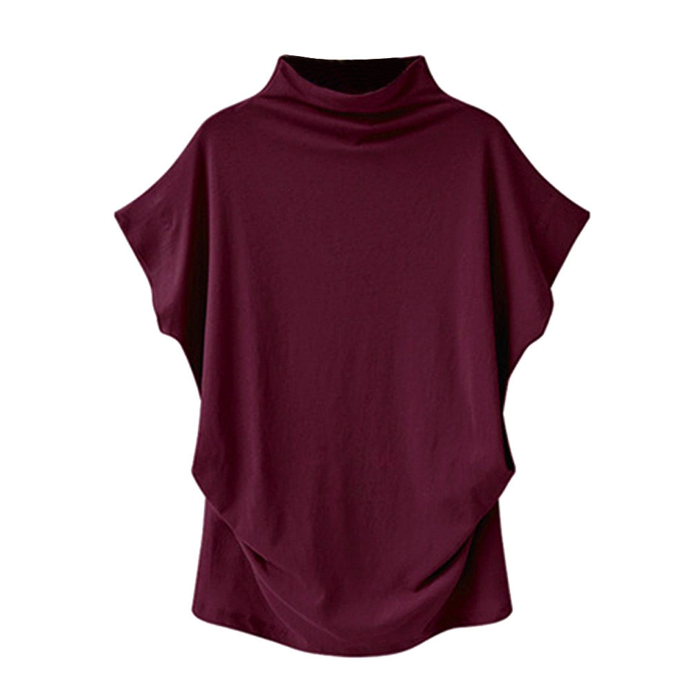 In store Summer Turtleneck T Shirt Women Short Sleeve Solid Tshirt Fashion T-Shirt Plus Size Loose Ladies Tops футболка женск