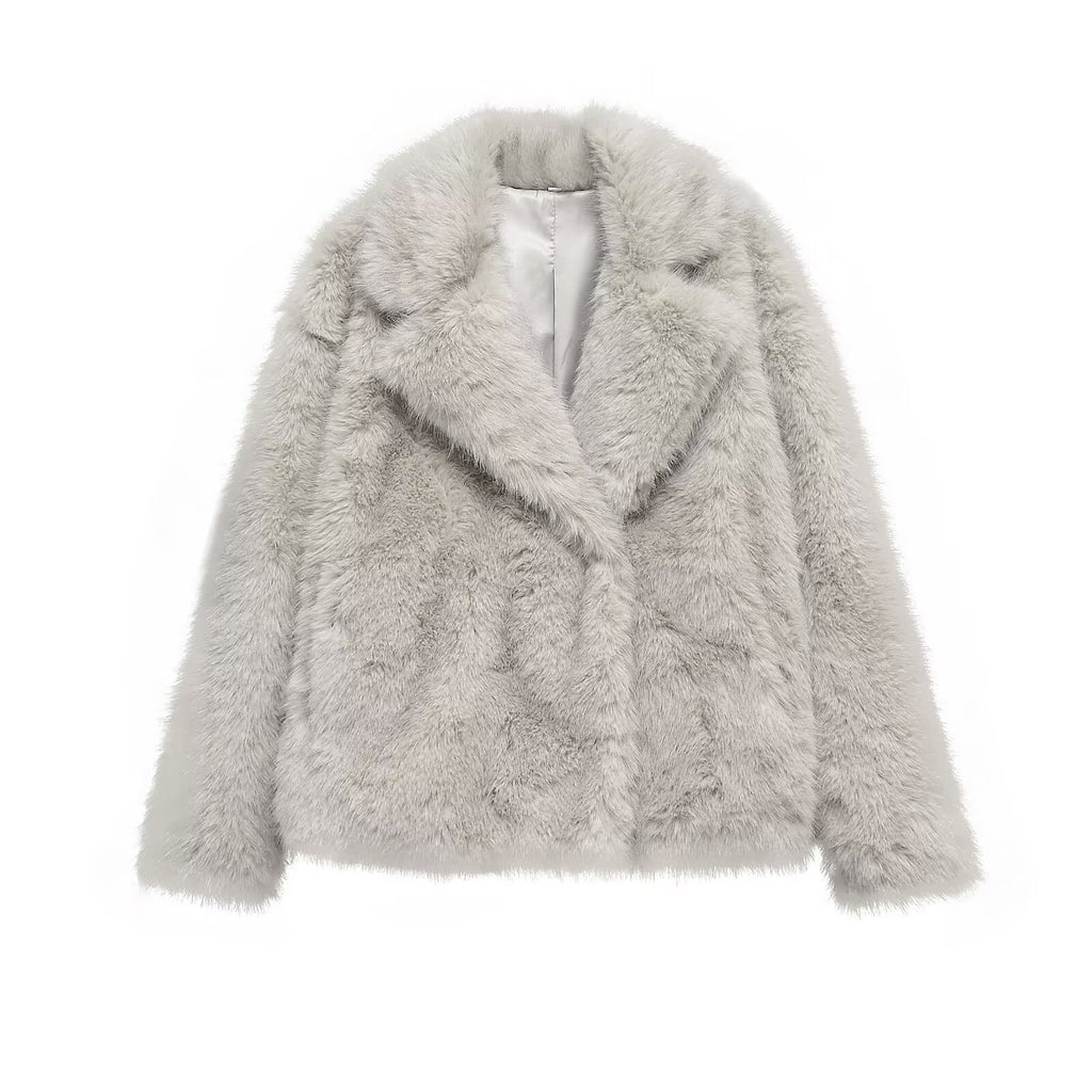 Artificial fur lapel jacket