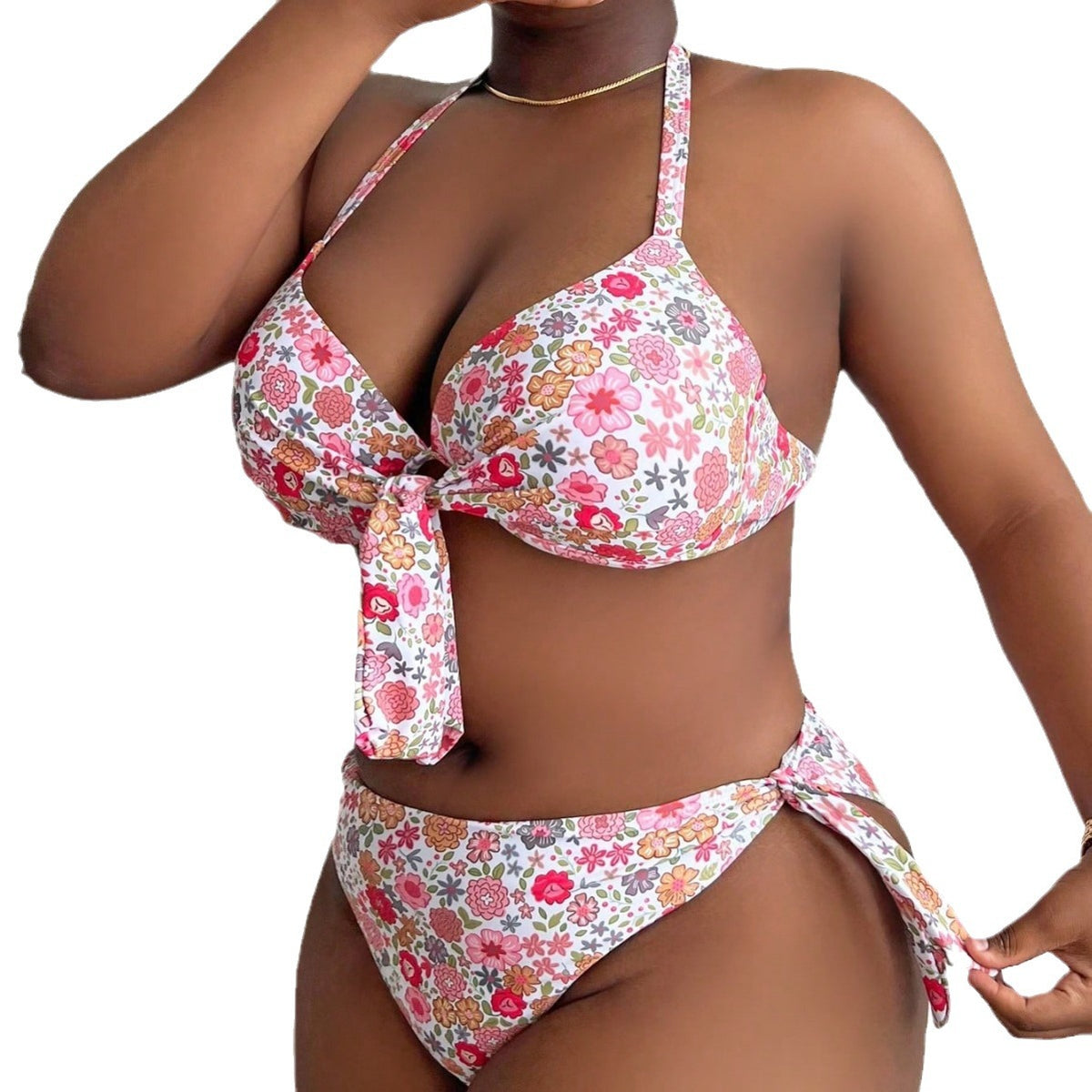 Separate Swimwear Set with Floral Tie Design, Sexy and Comfortable, Plus Size