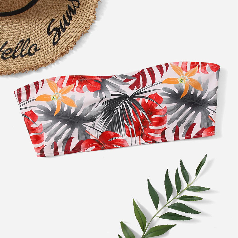 Swimsuit with Print Strapless Plus Size Swimwear for Women, Bikini Top