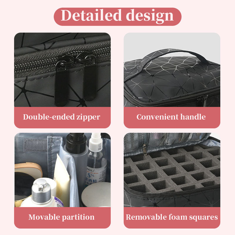 Portable 30-Compartment Nail Organizer Case with Polish & Oil Bags, All-in-One Manicure Tools & Cosmetic Storage Kit