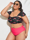 Floral Swimwear Plus Size Color-block Design Sexy  Swimwear