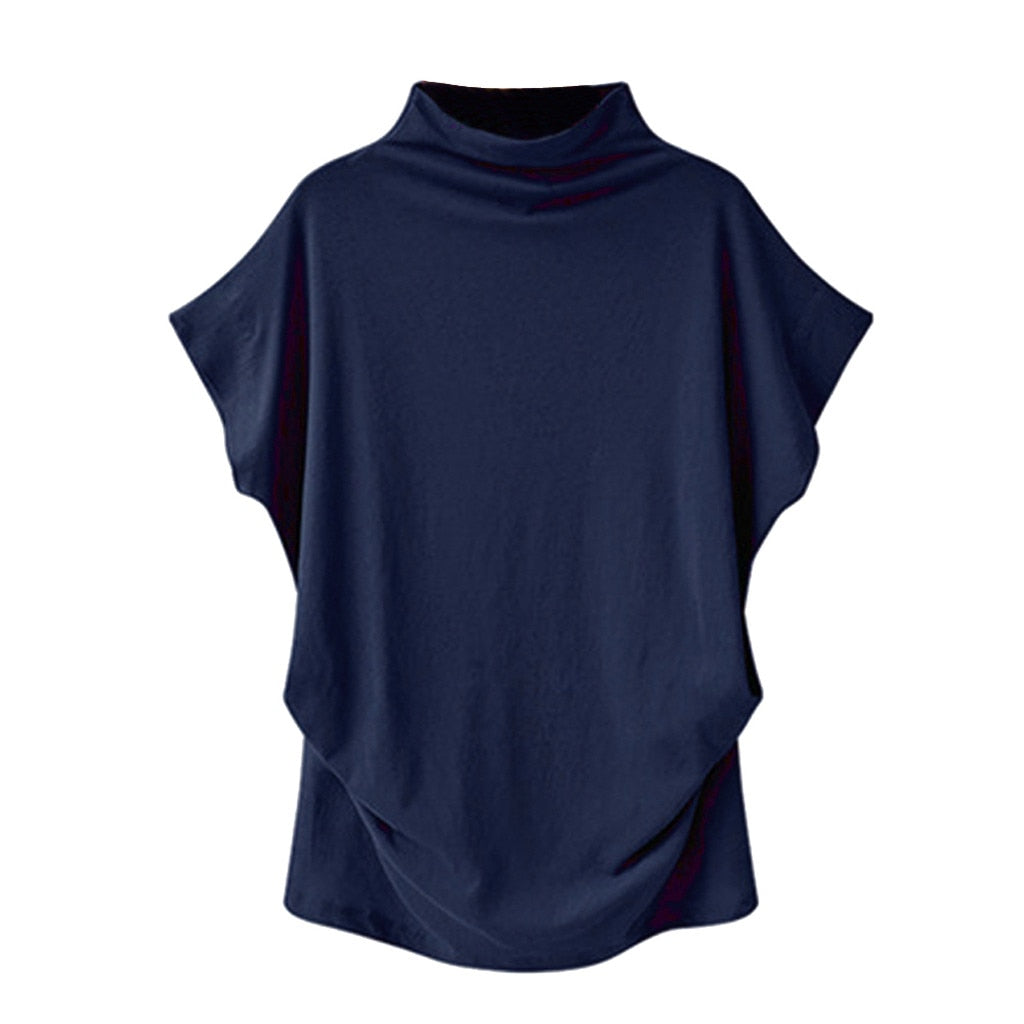In store Summer Turtleneck T Shirt Women Short Sleeve Solid Tshirt Fashion T-Shirt Plus Size Loose Ladies Tops футболка женск